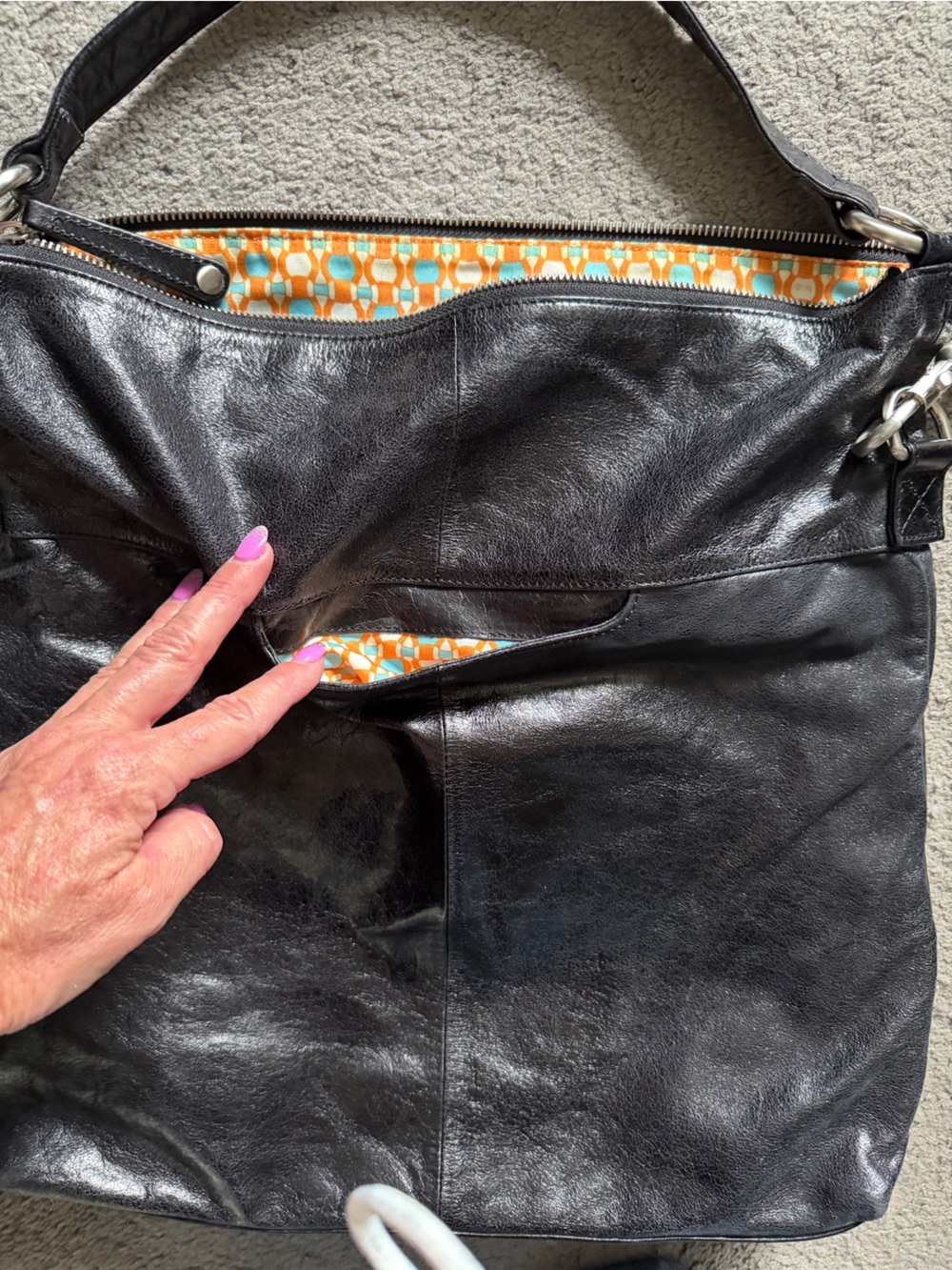 HOBO Black Leather Crossbody Bag with Silver Hardware - Picture 7 of 10